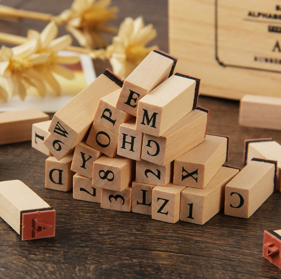 36 Pcs Letter Alphabet Stamps Set for Crafting, Small Wooden Rubber Stamps for Kids Scrapbooking & Classroom Activities -Card Making, DIY Crafts, and Scrapbooking Supplies