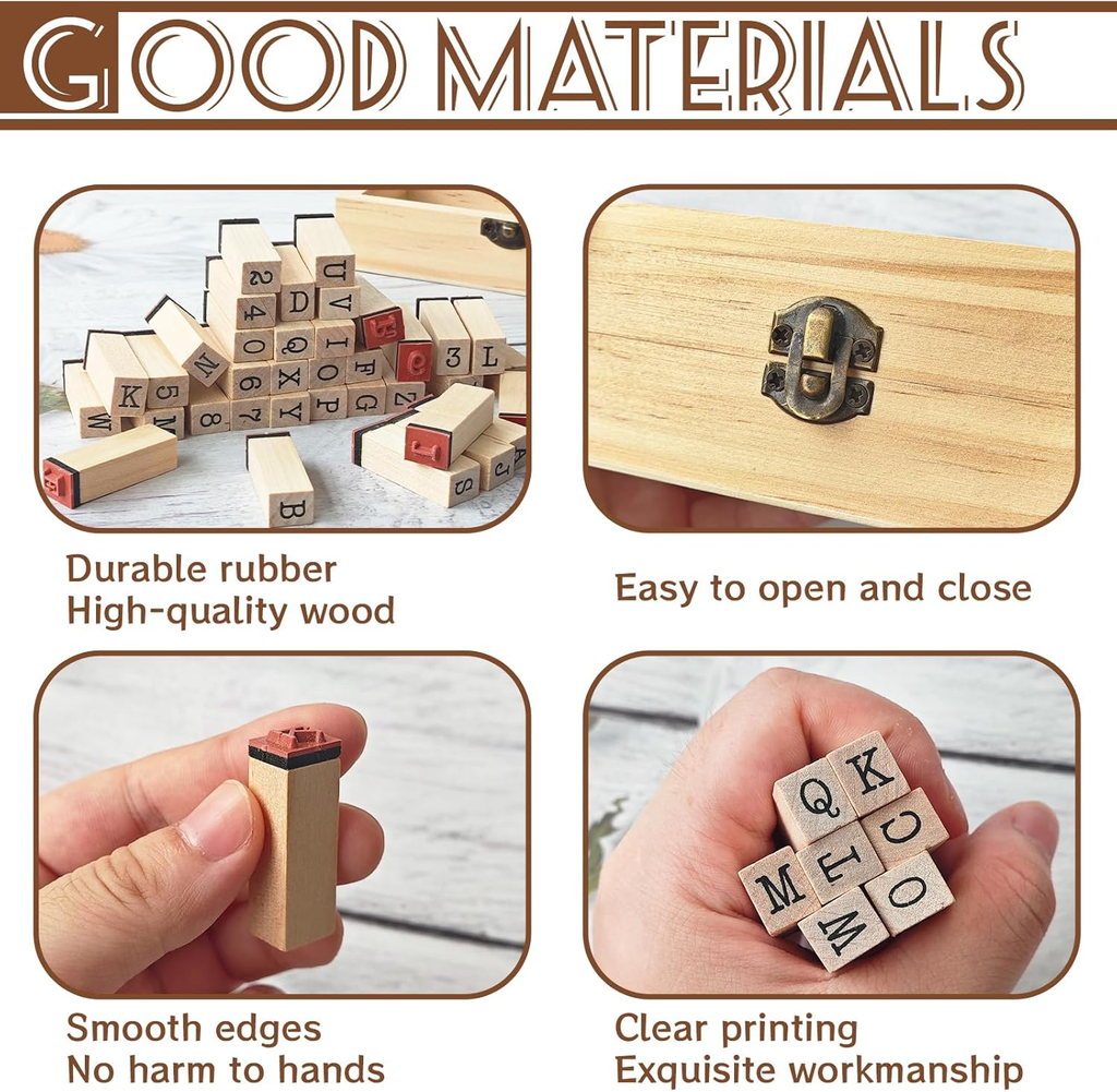 36 Pcs Letter Alphabet Stamps Set for Crafting, Small Wooden Rubber Stamps for Kids Scrapbooking & Classroom Activities -Card Making, DIY Crafts, and Scrapbooking Supplies