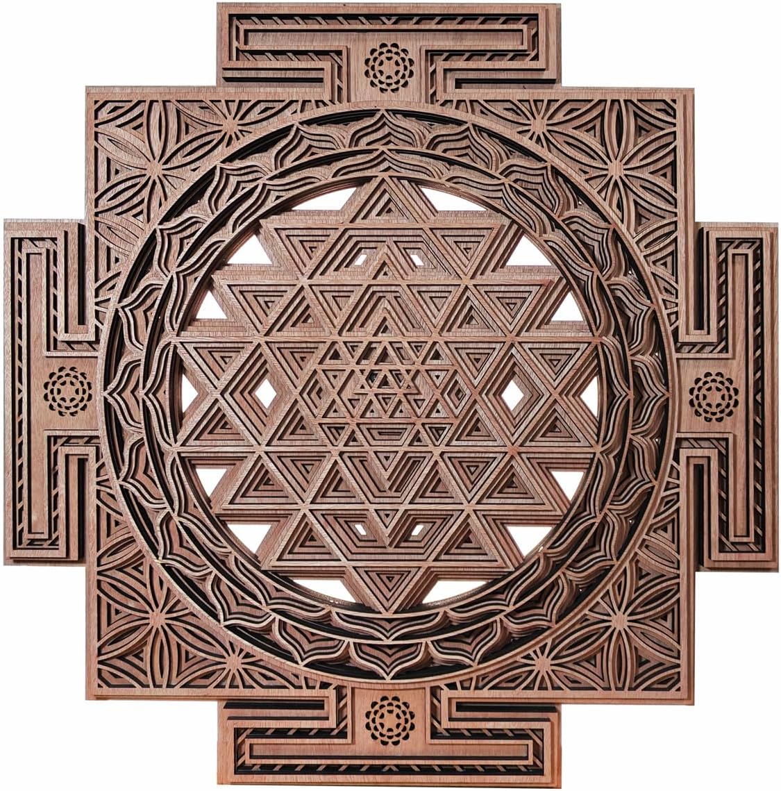 YIVFOX Sri Yantra Wall Art Wooden Sacred Geometry Decor, Handcrafted Sri Chakra Wall Hanging for Meditation Room, Yoga Studio, Spiritual Home Decor