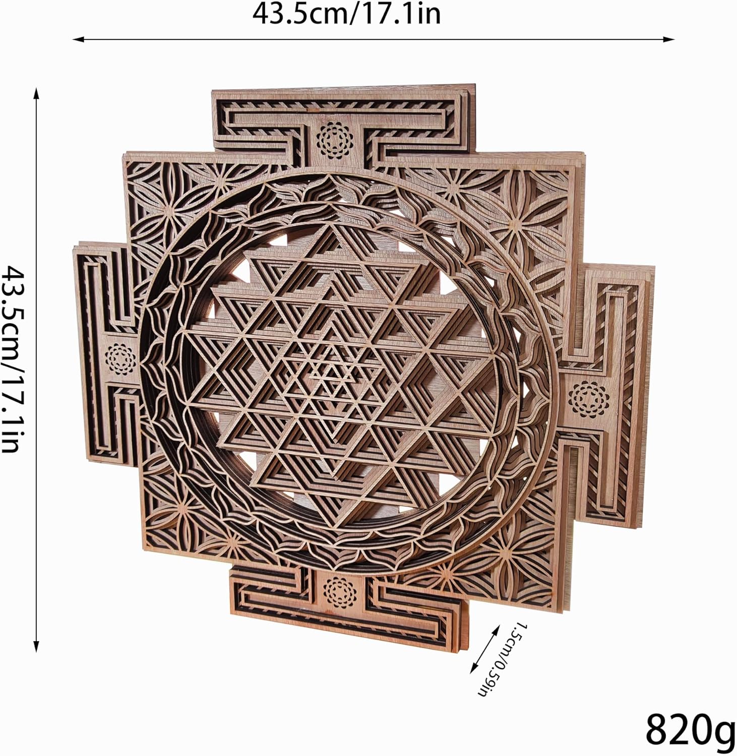YIVFOX Sri Yantra Wall Art Wooden Sacred Geometry Decor, Handcrafted Sri Chakra Wall Hanging for Meditation Room, Yoga Studio, Spiritual Home Decor