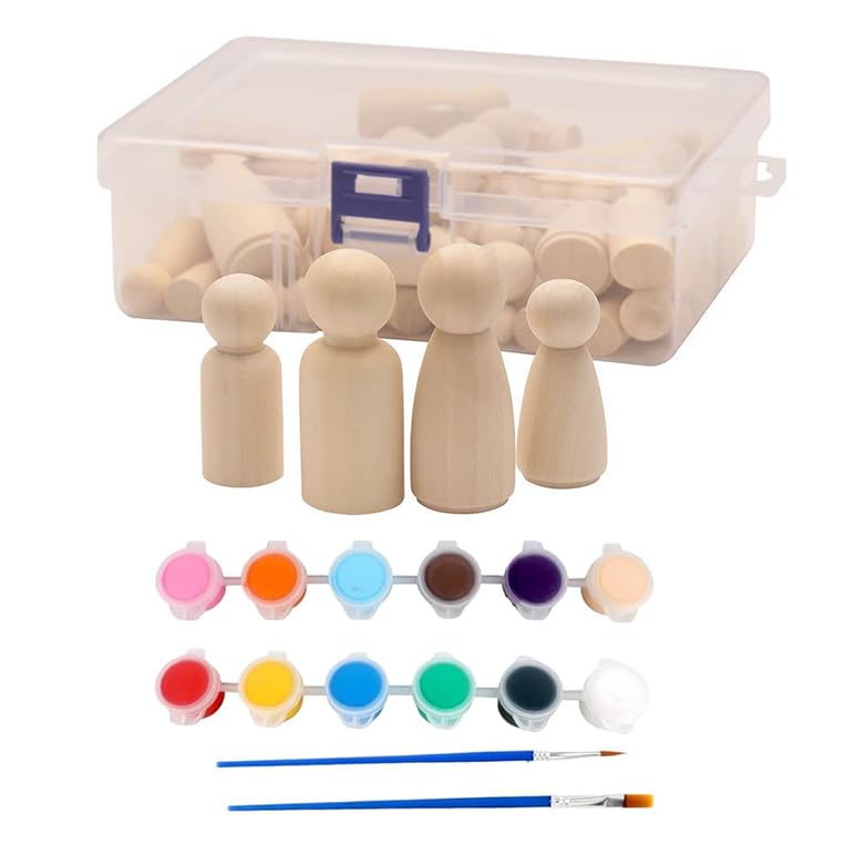 YIVFOX 50PCS Unfinished Wooden Peg Dolls for Crafts, Wooden Peg People for Painting, DIY Doll Making, Waldorf Crafts, Cake Toppers, Ornaments & School Projects