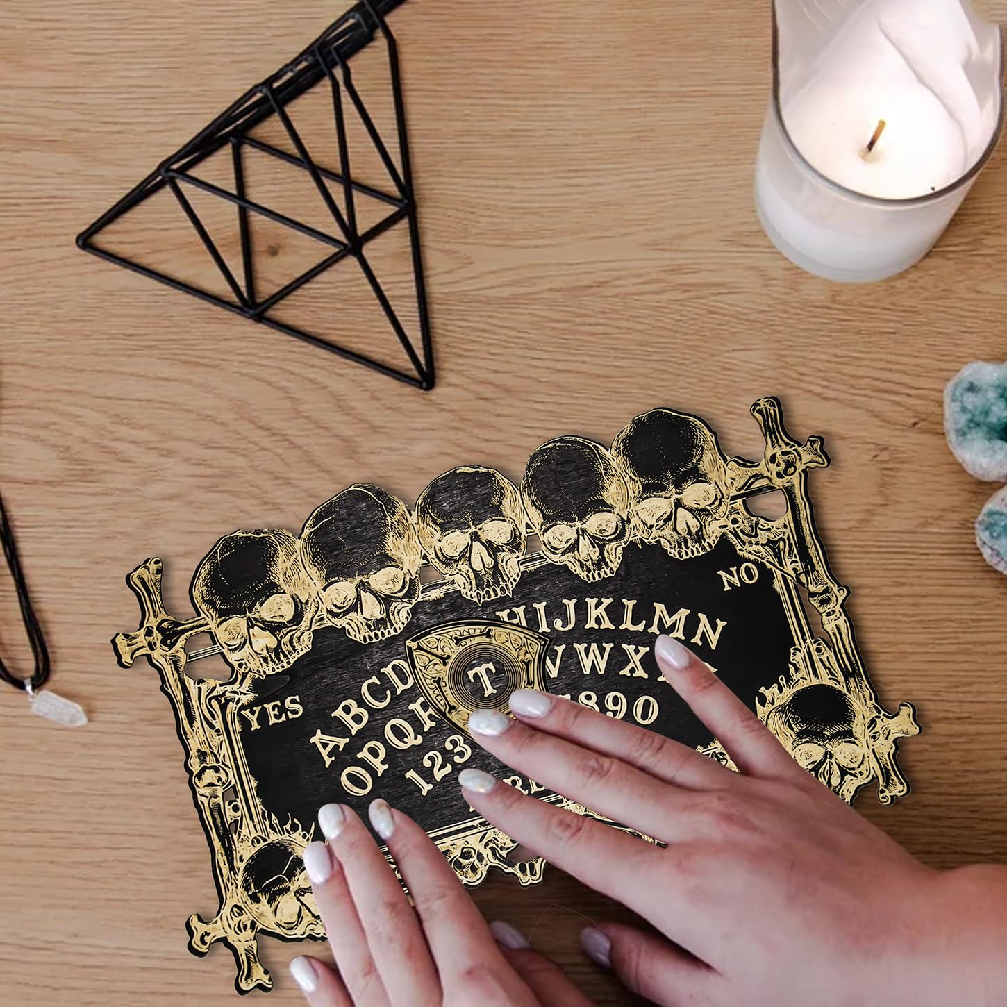 YIVFOX Ouija Board Magic Skull Divination Board for Party and Decoration, Wooden Spiritual Dialogue Board for Witchy Supplies