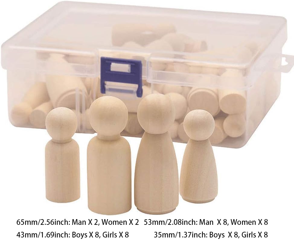 YIVFOX 50PCS Unfinished Wooden Peg Dolls for Crafts, Wooden Peg People for Painting, DIY Doll Making, Waldorf Crafts, Cake Toppers, Ornaments & School Projects