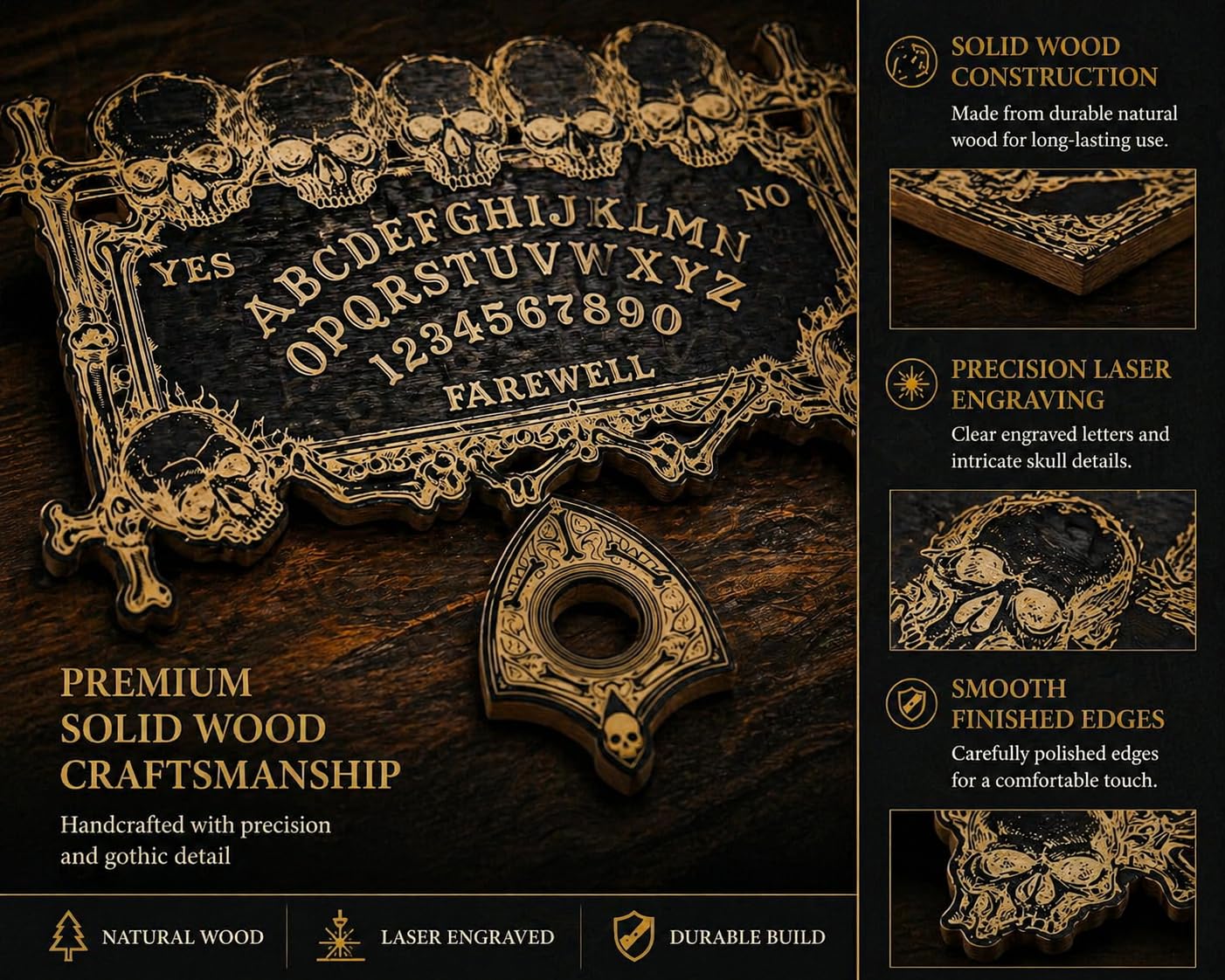 YIVFOX Ouija Board Magic Skull Divination Board for Party and Decoration, Wooden Spiritual Dialogue Board for Witchy Supplies