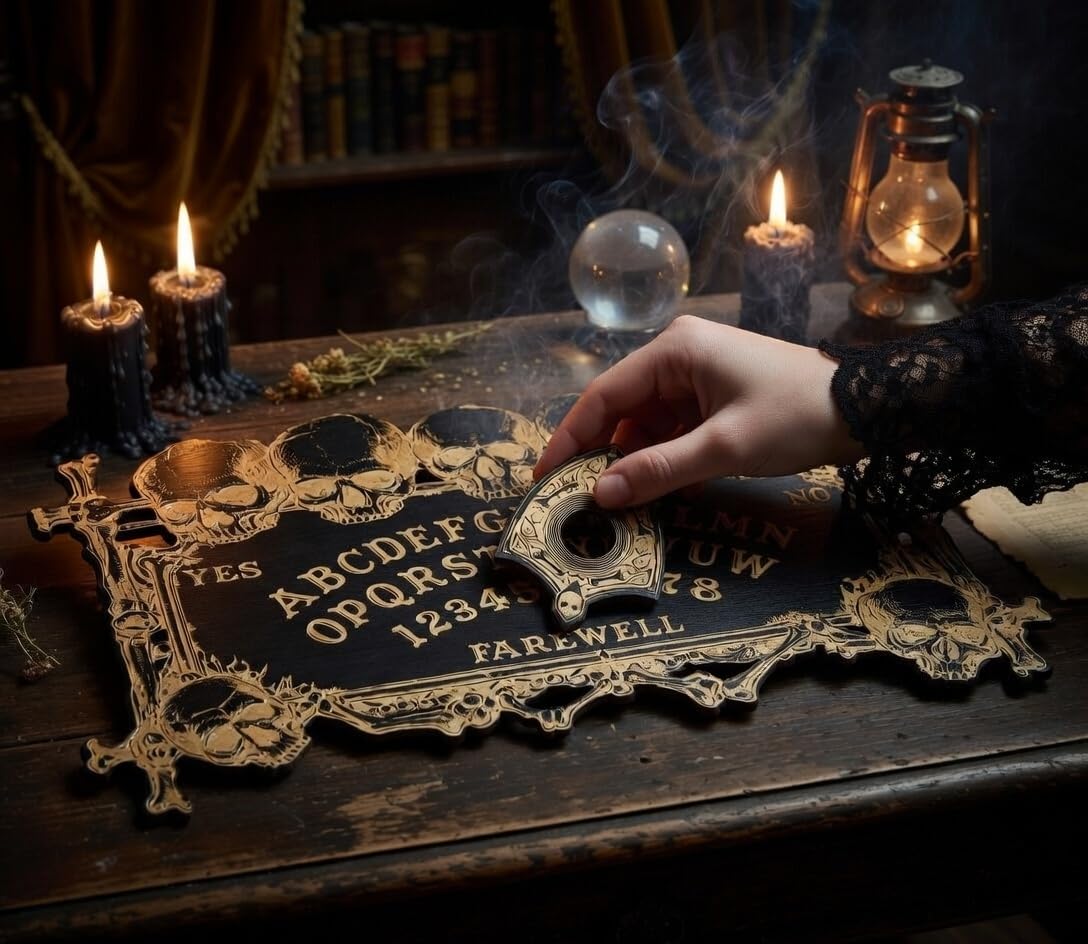 YIVFOX Ouija Board Magic Skull Divination Board for Party and Decoration, Wooden Spiritual Dialogue Board for Witchy Supplies