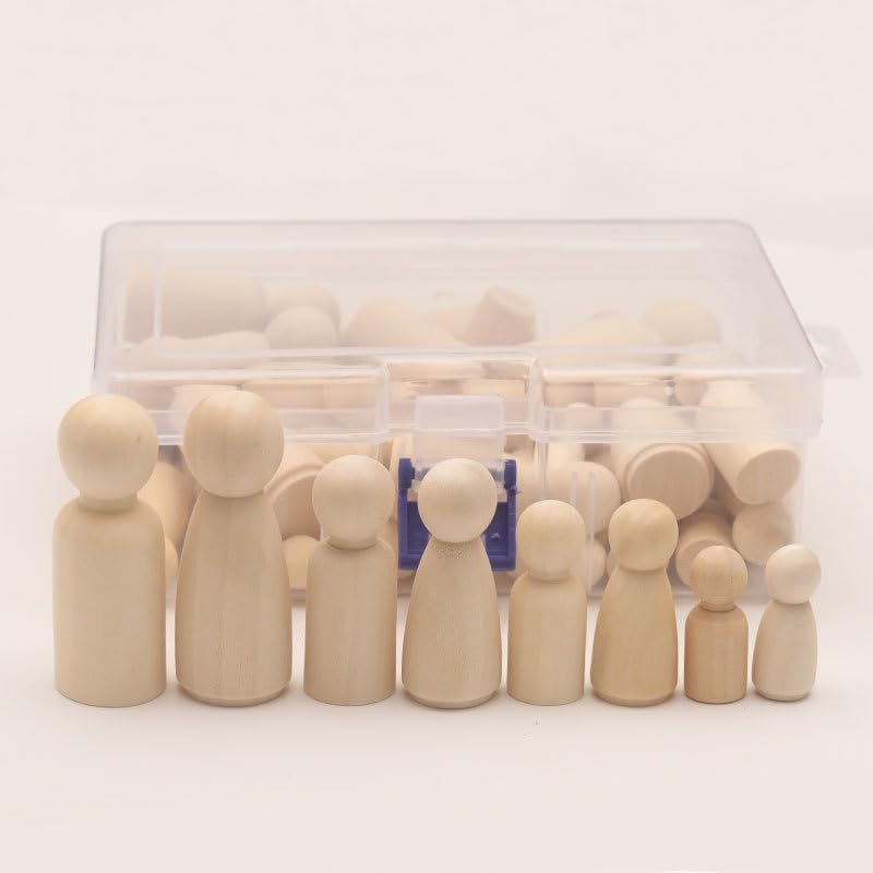 YIVFOX 50PCS Unfinished Wooden Peg Dolls for Crafts, Wooden Peg People for Painting, DIY Doll Making, Waldorf Crafts, Cake Toppers, Ornaments & School Projects