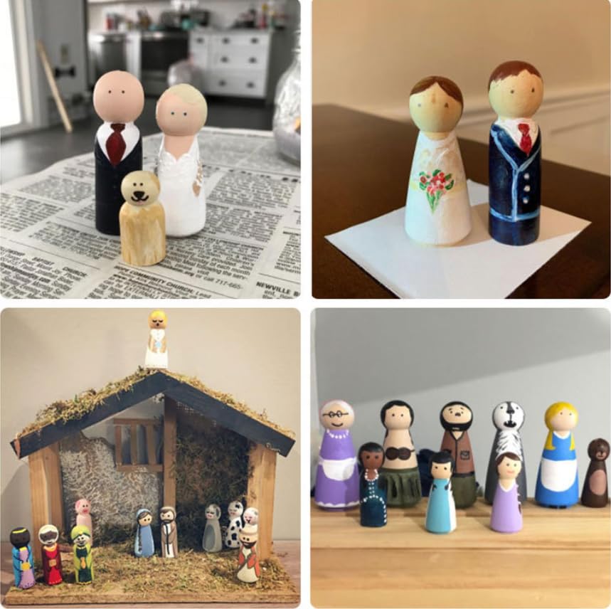YIVFOX 50PCS Unfinished Wooden Peg Dolls for Crafts, Wooden Peg People for Painting, DIY Doll Making, Waldorf Crafts, Cake Toppers, Ornaments & School Projects